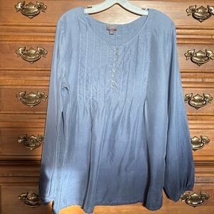 J. JILL 100% Silk Blue Ombre Boho Peasant Blouse Size Medium Long Sleeve.